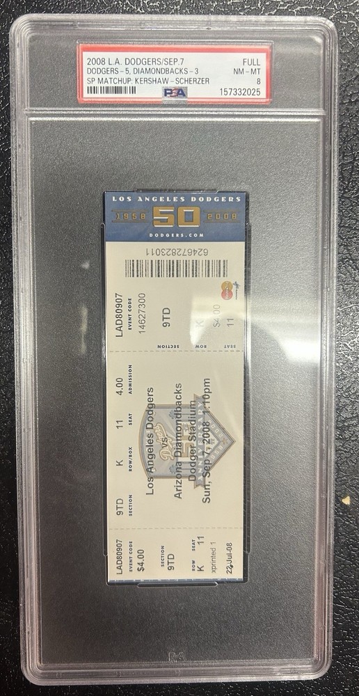 Clayton Kershaw Vs Max Scherzer 2008 Full Ticket Rookie Season HOF PSA 8 HOF