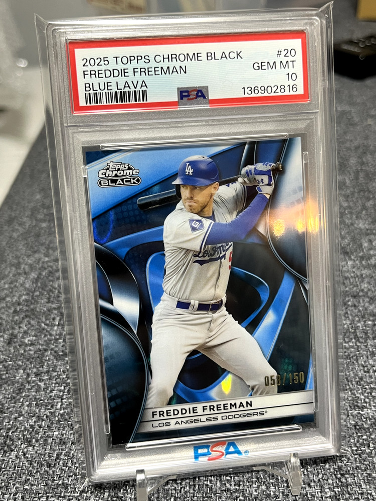 /150 PSA 10 !! 2025 Topps Chrome Black Freddie Freeman Blue Lava Dodgers