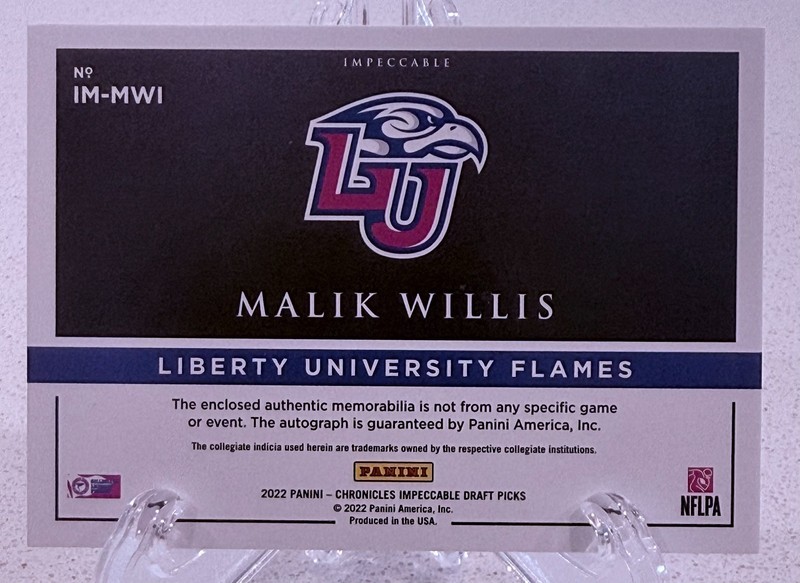 2022 Malik Willis Liberty Flames Nike Swoosh Patch Auto 1/1 - Dolphins view 2