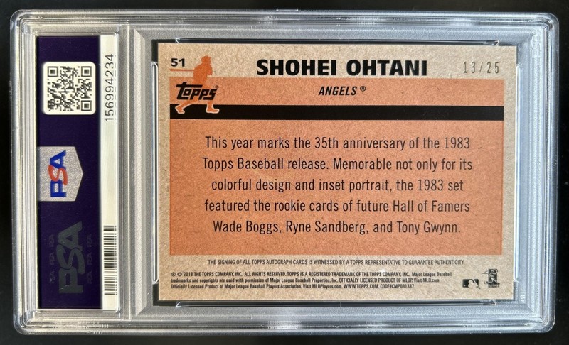 2018 Topps Silver Pack Chrome '83 Shohei Ohtani Rookie Auto RC #/25 PSA 9 Angels view 2