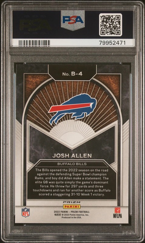 2022 Panini Prizm Brilliance No Huddle Josh Allen #B4 PSA 10 GEM MINT view 2
