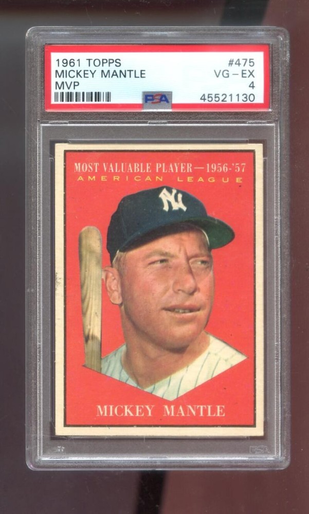 1961 Topps MVP #475 Mickey Mantle Most Valuable Player 1956 PSA 4 Graded Card