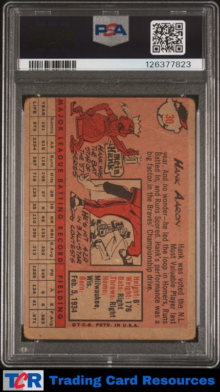 1958 Topps #30 White Name Hank Aaron PSA 1 PR view 2