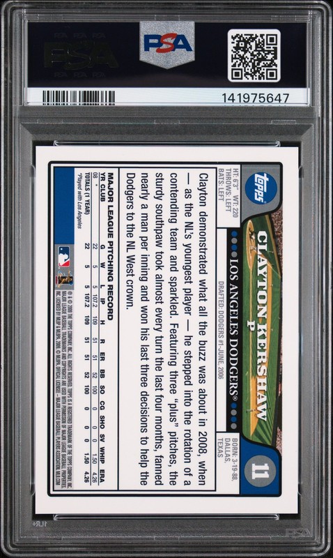 2008 Topps Red Hot Rookies #11 Clayton Kershaw PSA 8 view 2