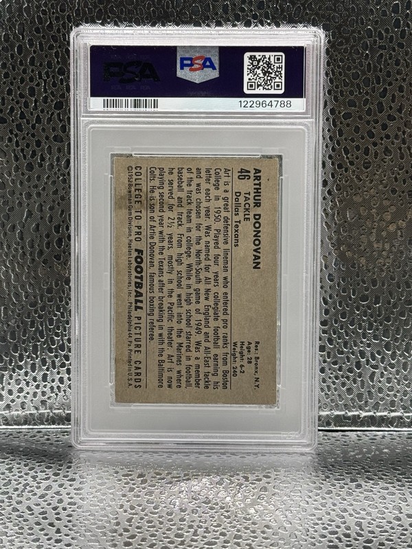 Bowman 1952 Bowman Small Art Donovan Rookie #46 Dallas Texans NFL PSA 4 view 2