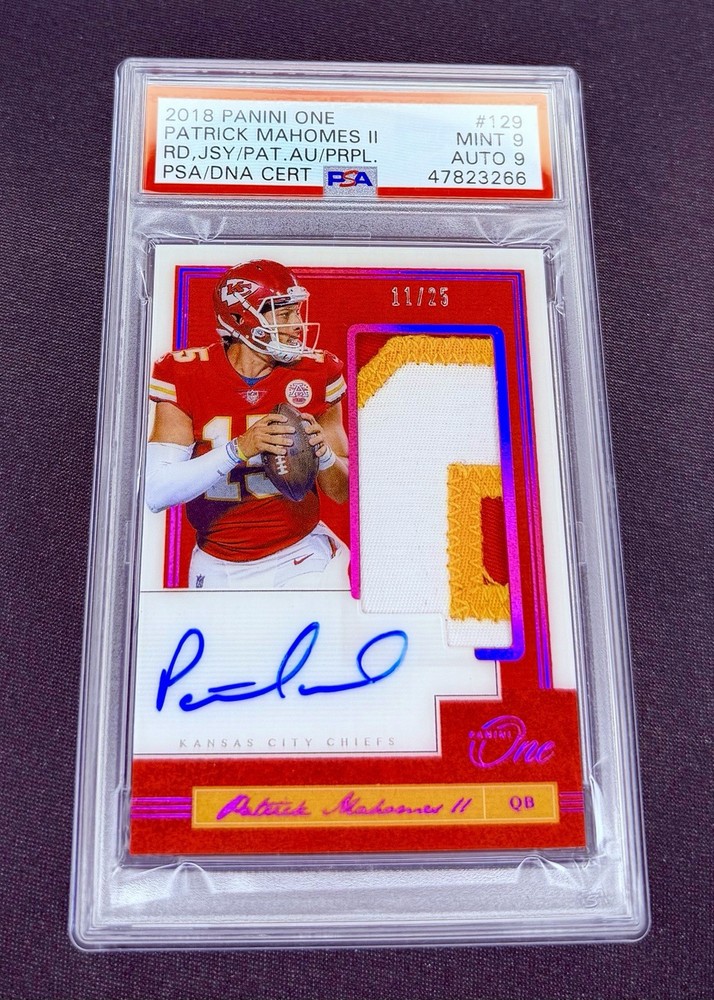 2018 Patrick Mahomes Panini One Red Purple Patch Jersey Auto 11/25 PSA 9 #129 SP