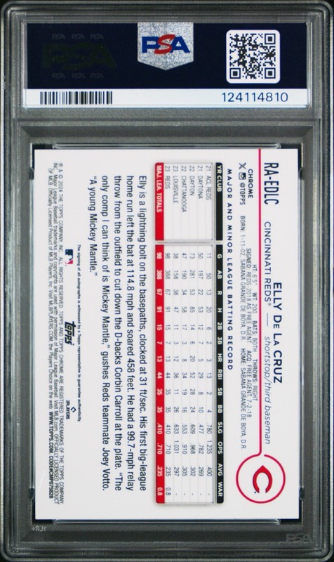 2024 TOPPS CHROME RC AUTO #RAEDLC ELLY DE LA CRUZ ROOKIE RC PSA 9 view 2