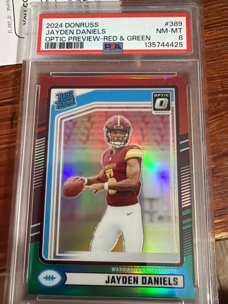 2024 Donruss jayden daniels optic preview red and green PSA 8