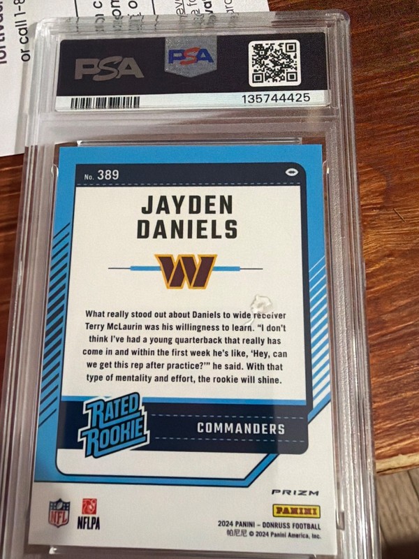 2024 Donruss jayden daniels optic preview red and green PSA 8 view 2