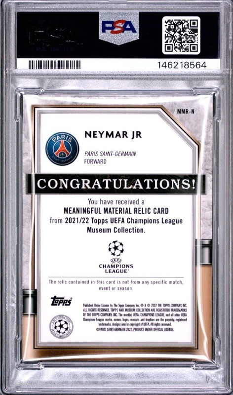 2022 Topps Museum Collection Neymar Jr. Patch /50 Relic PSA 8 view 2