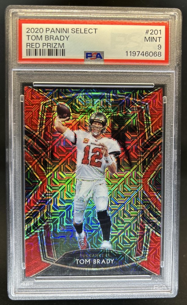 2020 Panini Select Tom Brady Red Prizm Club Jersey # #12/49 Buccaneers PSA 9