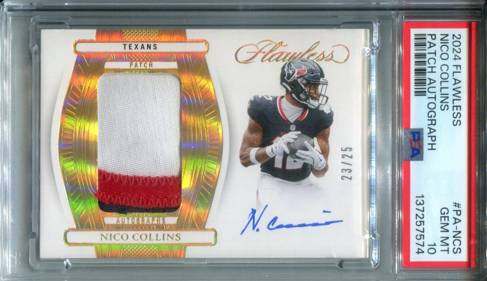 2024 Panini Flawless Nico Collins Patch On-Card Auto 23/25 PSA 10 GEM MT