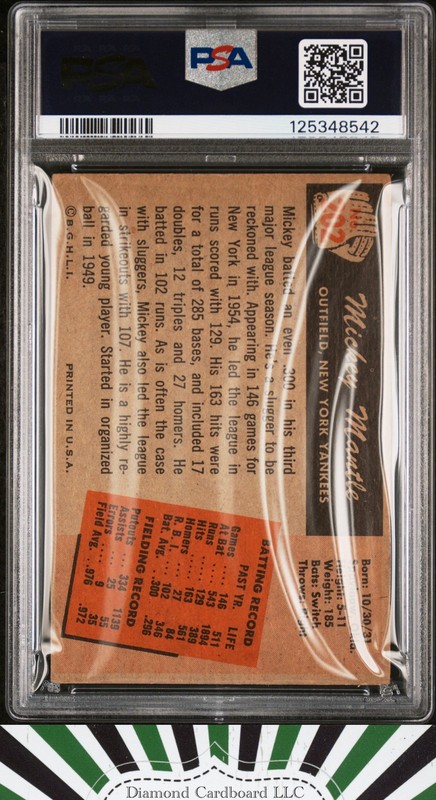 1955 Bowman #202 Mickey Mantle PSA 2.5 [CENTERED] view 2
