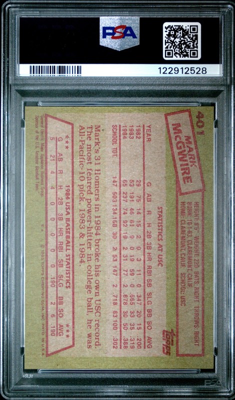1985 Topps #401 Mark Mcgwire 1984 Usa Baseball Team PSA 9 view 2