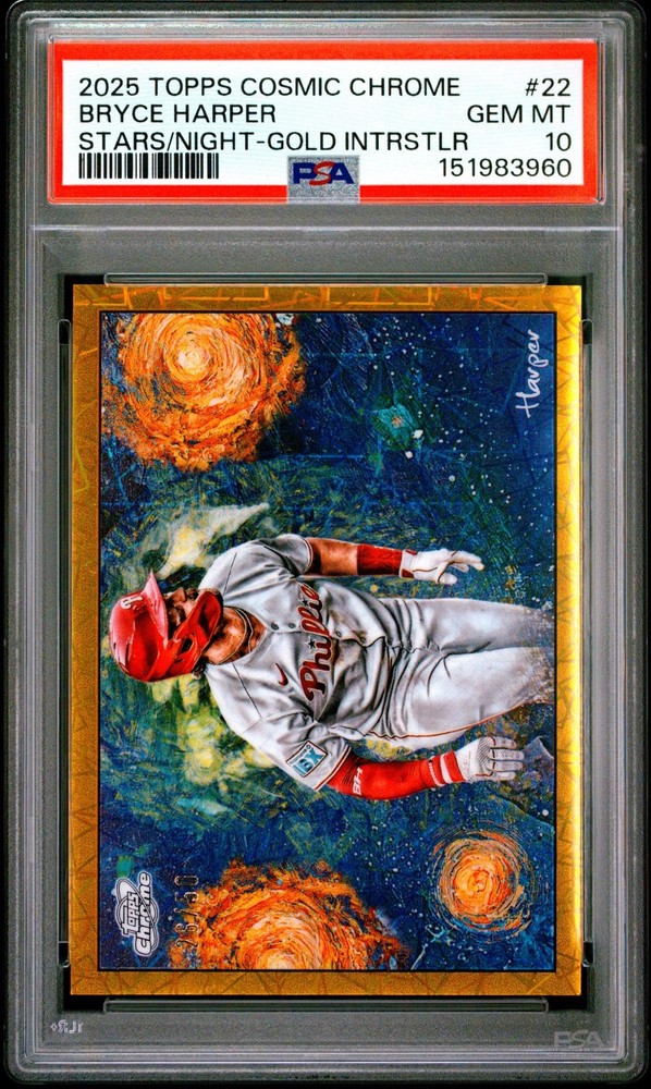 2025 Topps Cosmic Chrome Bryce Harper Stars in the night Gold /50 PSA 10 POP 2