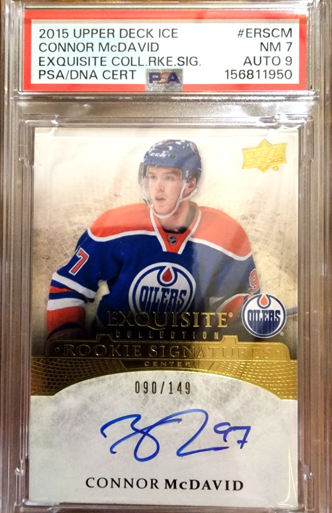2015-16 Upper Deck Ice Exquisite Collection Connor McDavid Auto RC 90/149 PSA 7