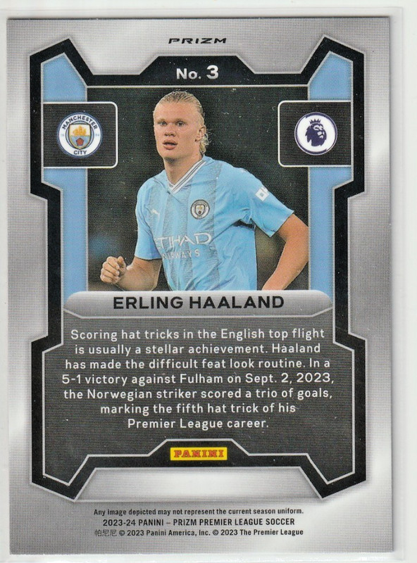 2023-24 Panini Prizm Premier League - Erling Haaland #3 Purple Prizm view 2