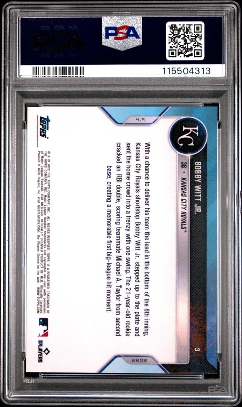 2022 Topps Now Bobby Witt Jr. #3 PSA 10 view 2