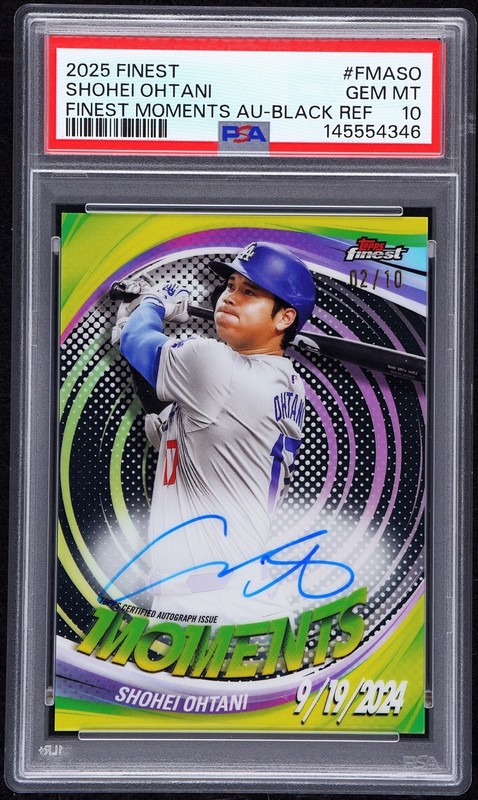 2025 Topps Finest Shohei Ohtani Moments Auto Black Refractor #/10 Dodgers PSA 10 view 1