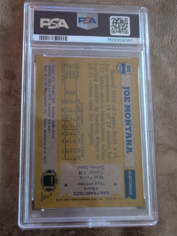 1982 Topps Football All-Pro #488 Joe Montana San Francisco 49ers HOF PSA 9 MINT view 2