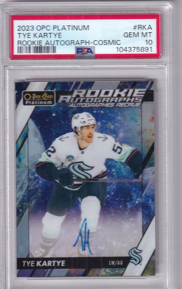 2023-24 OPC Platinum Hockey Tye Kartye Rookie Auto Cosmic #05/35 PSA 10
