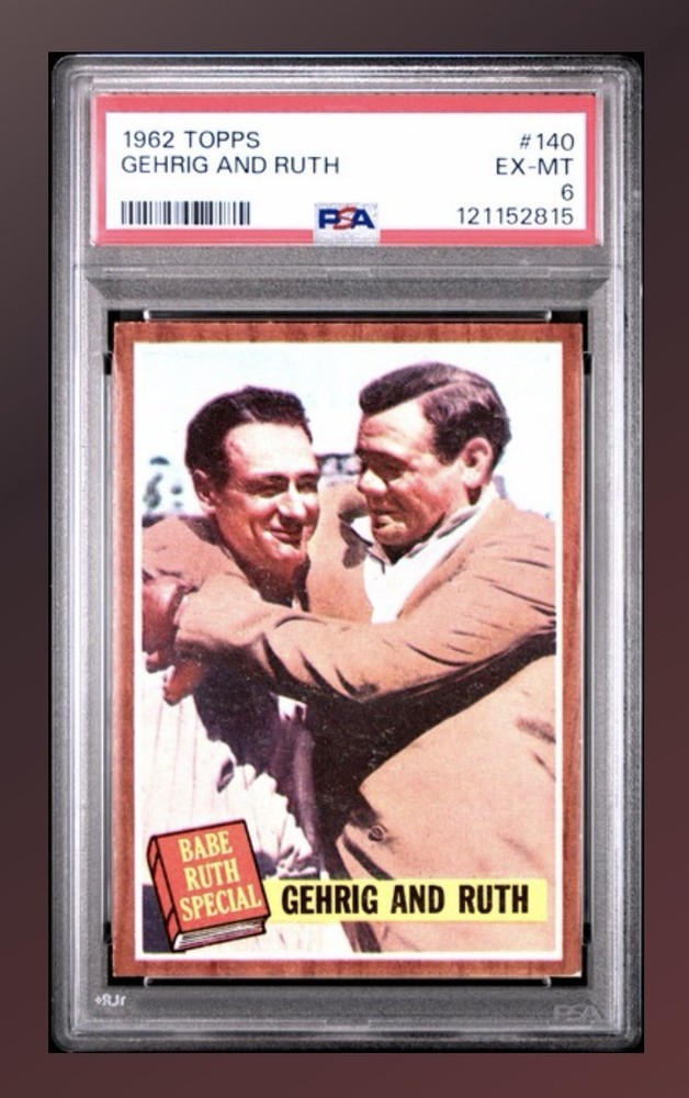 🎆 1962 Topps Baseball # 140 - Gehrig and Ruth - PSA 6 