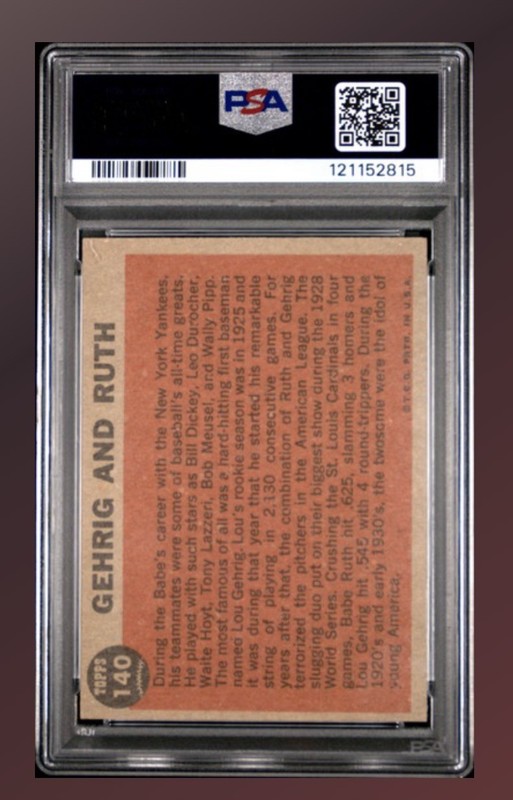 🎆 1962 Topps Baseball # 140 - Gehrig and Ruth - PSA 6  view 2