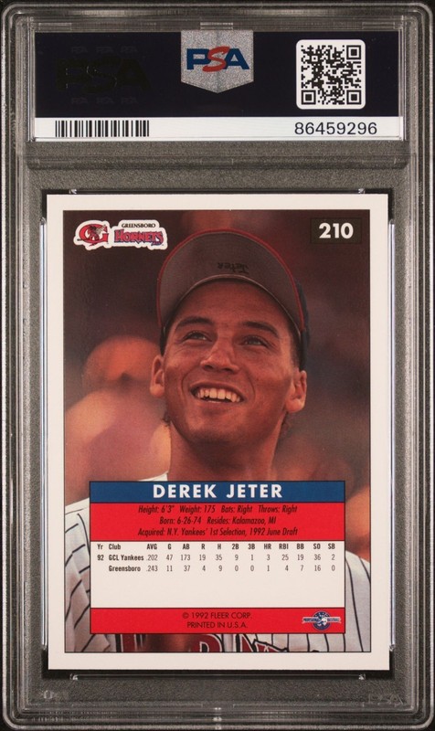 1992 Fleer Excel * Derek Jeter * #210 * PSA 9 view 2