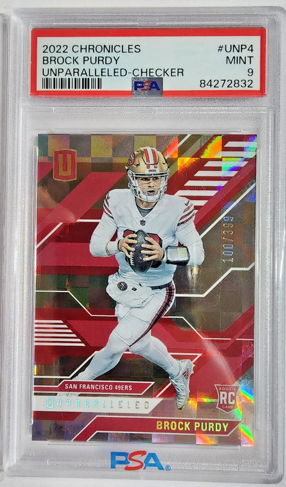PSA 9 Brock Purdy RC 2022 chronicles Unparalleled Checker #100 /399 UNP-5 Rookie