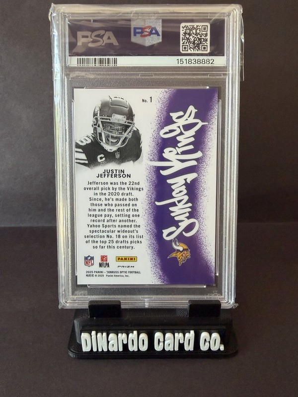 2025 Panini Donruss Optic Sunday Kings Justin Jefferson #1 PSA 10 Vikings view 2