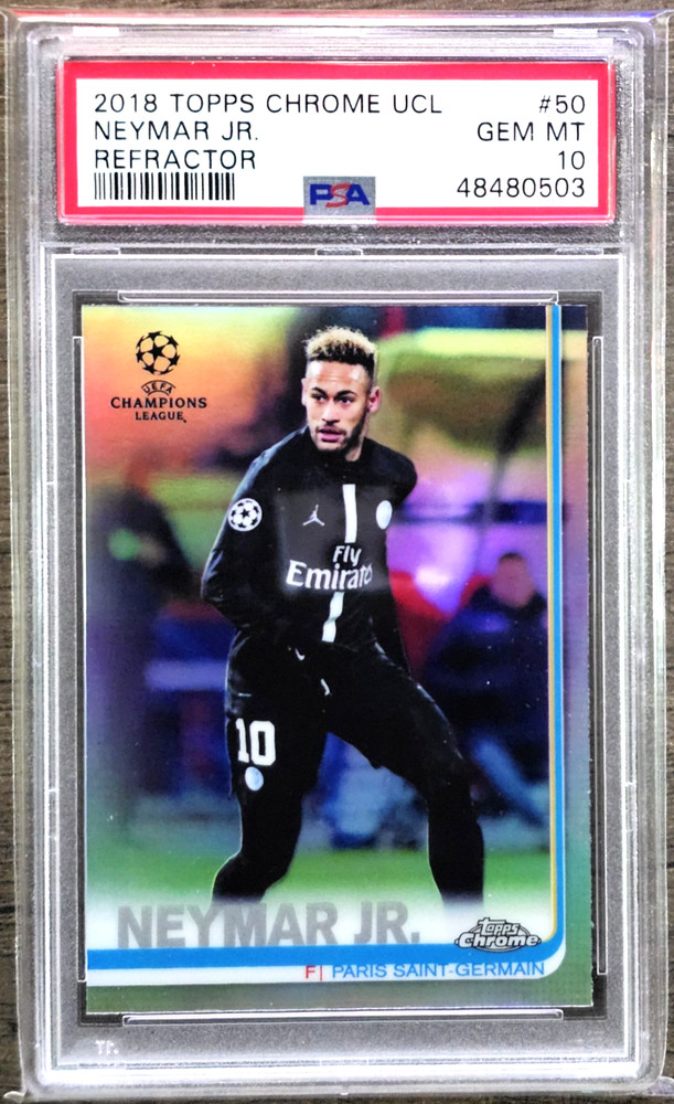 2018-19 Topps Chrome UEFA #50 Neymar Jr. Refractor Card #50 PSA 10 GEM MT