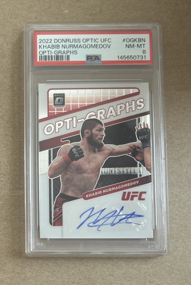 2022 Donruss Optic UFC Khabib Nurmagomedov Opti-graphs Autograph Card PSA 8