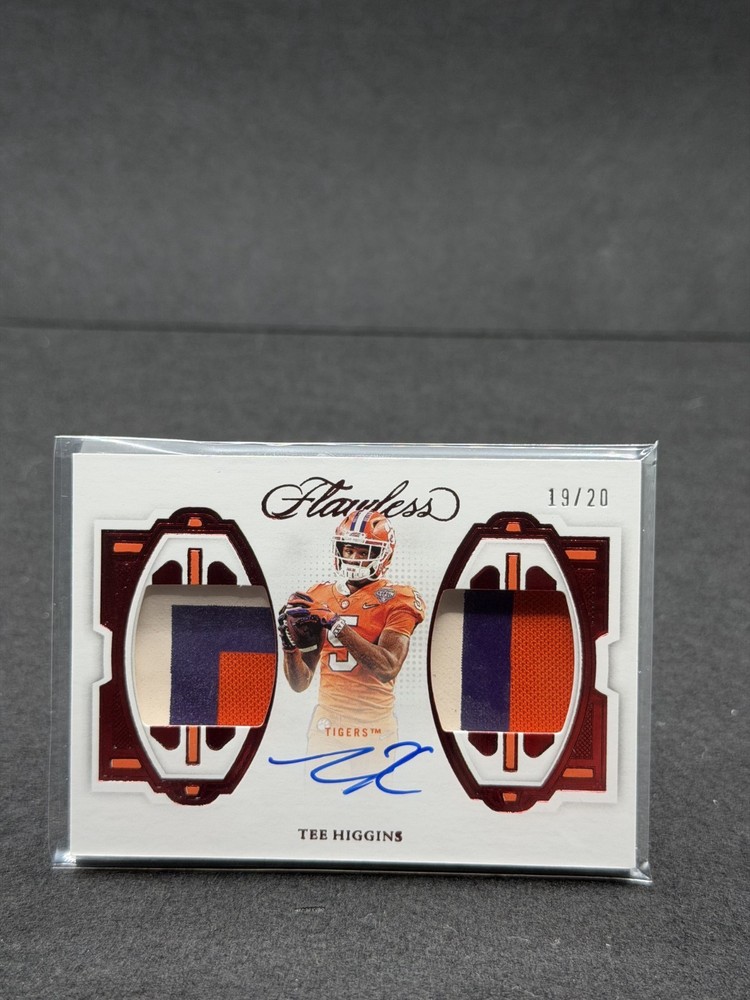 Tee Higgins 19/20 Player worn Dual Patch auto 3 color 2023 Panini Flawless
