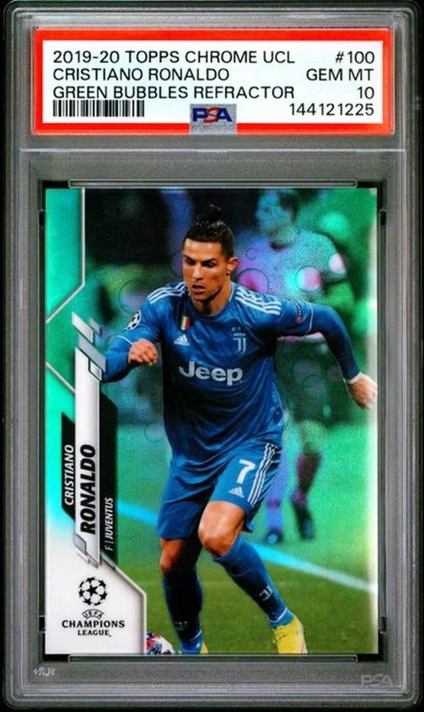 2019-20 Topps Chrome Cristiano Ronaldo Green Bubbles Refractor PSA 10 #100 SP