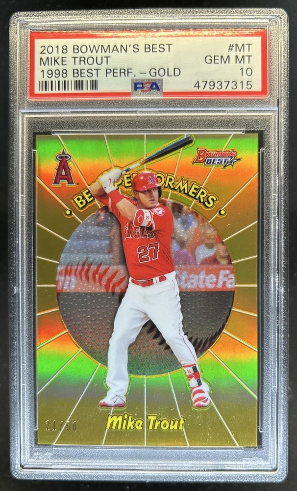2018 Bowman's Best Mike Trout 1998 Performers Refractor Gold #/50 Angels PSA 10