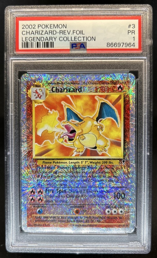 2002 Pokemon Legendary Charizard Reverse Holo #3/110 PSA 1