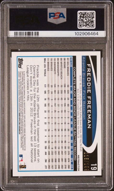 2012 Topps Chrome - Freddie Freeman #19 Blue Refractor /199. PSA 9. view 2