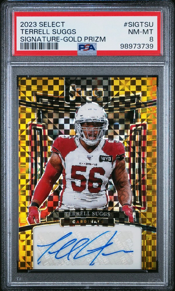2023 Panini Select Signatures Gold Prizm /10 Terrell Suggs #SIG-TSU Auto PSA 8