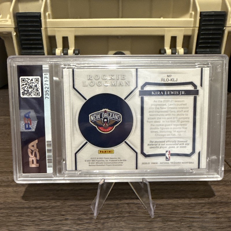 2020-21 Panini National Treasures Kira Lewis Jr. Logoman /5 Rookie Patch PSA 7 view 2