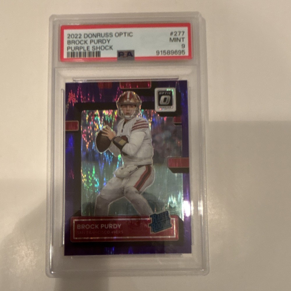 Panini 2022 Donruss Optic Rated Rookie Brock Purdy #277 Purple Shock PSA 9