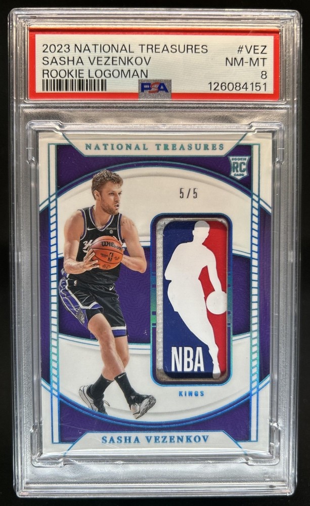 2023-24 National Treasures Sasha Vezenkov Rookie RC Patch Logoman #/5 PSA 8