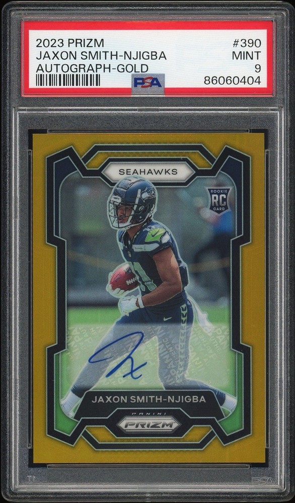 2023 Panini Prizm Rookies Jaxon Smith-Njigba #390 True Gold Auto /10 PSA 9