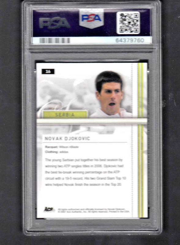 2007 ACE AUTHENTIC STRAIGHT SETS NOVAK DJOKOVIC PSA 10 view 2