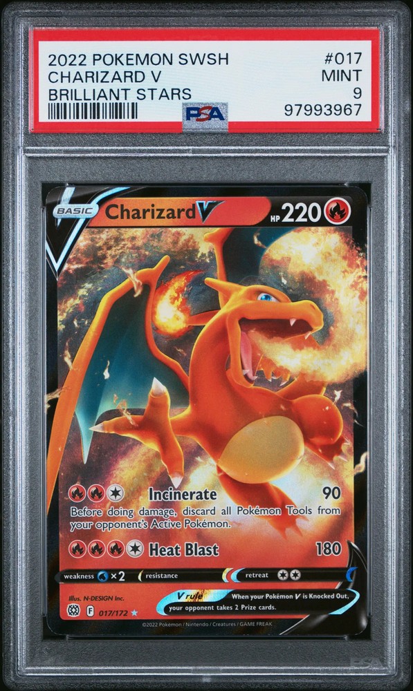 2022 POKEMON SWORD & SHIELD BRILLIANT STARS #017 CHARIZARD V PSA 9