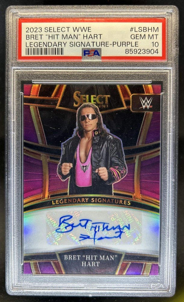 2023 Select WWE Bret "Hit Man" Hart Legendary Signatures Purple Auto #/35 PSA 10