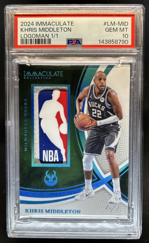 2024-25 Panini Immaculate Khris Middleton Logoman Patch #1/1 PSA 10