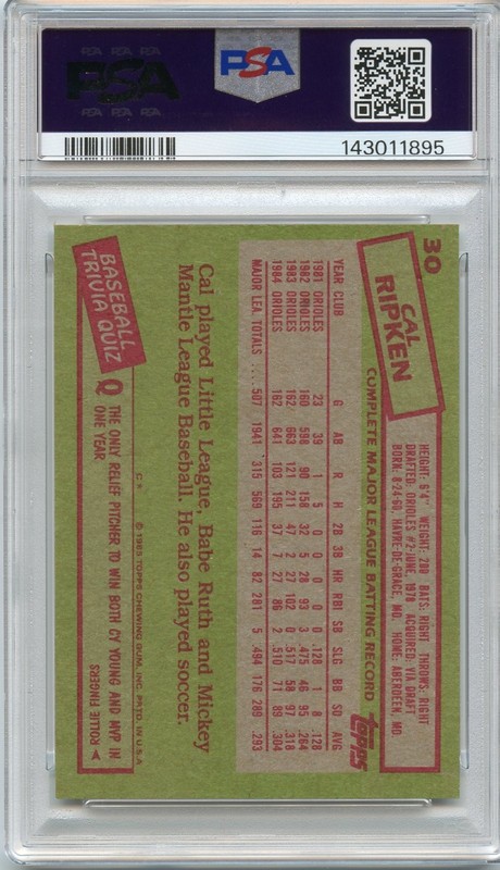 1985 Topps Cal Ripken Jr. #30 PSA 9 Baltimore Orioles view 2