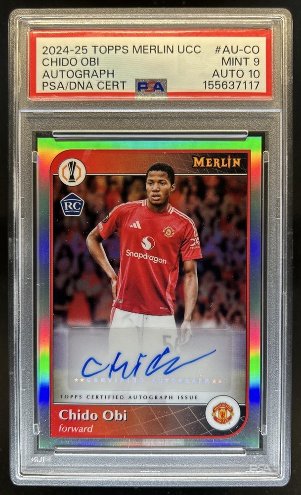 2024-25 Topps Merlin Chrome UEFA Chido Obi Auto RC Rookie #AU-CO Man U PSA 9/10