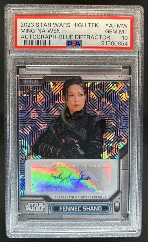 2023 Topps Star Wars High Tek Ming-Na-Wen Fennec Shand Blue Auto #/50 PSA 10