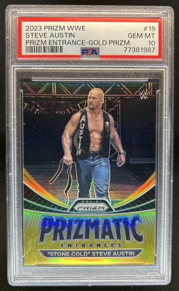 2023 Prizm WWE Stone Cold Steve Austin Prizmatic Entrances Prizm Gold /10 PSA 10